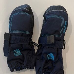 Hestra Dark Blue Mittens with Light Blue Details size 3